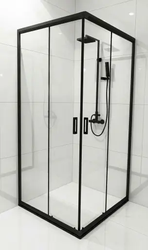Trabzon banyo dekorasyonu için temperli camlı siyah profilli modern duş kabini modelleri